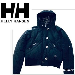 Helly Hansen Small Down Filled Bomber Ski Jacket Black Crop